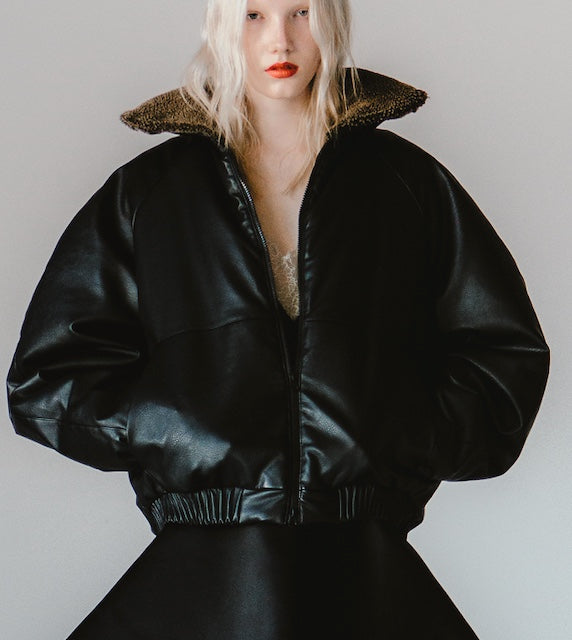 runway faux leather puffer bomber