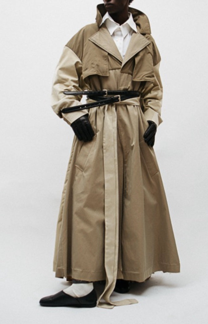runway patchwork trench coat