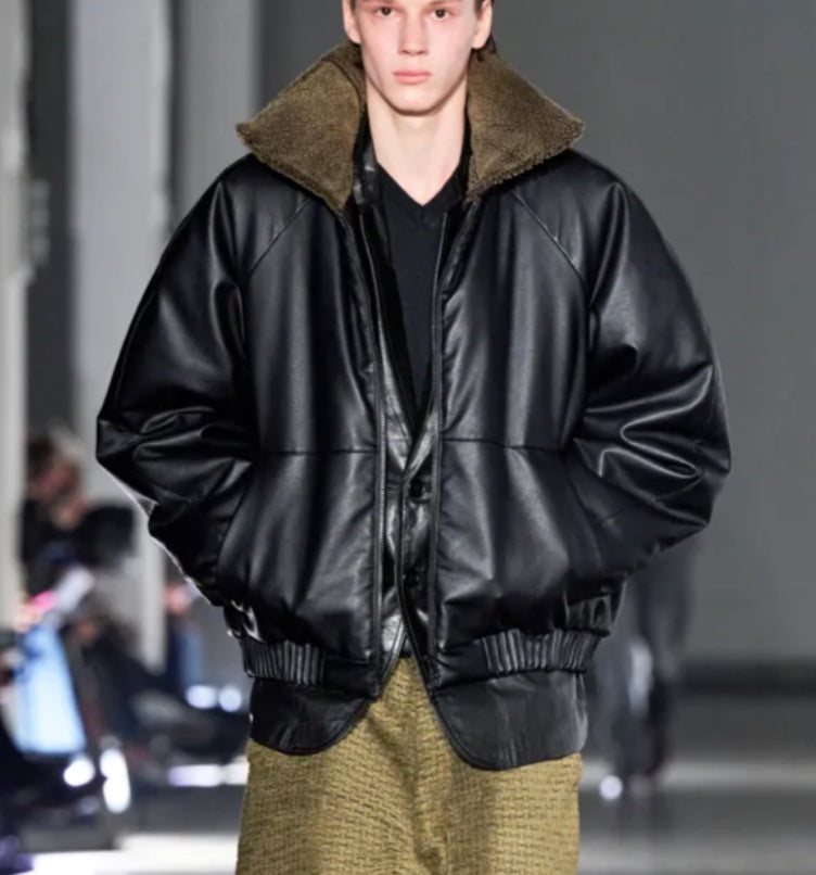 runway faux leather puffer bomber