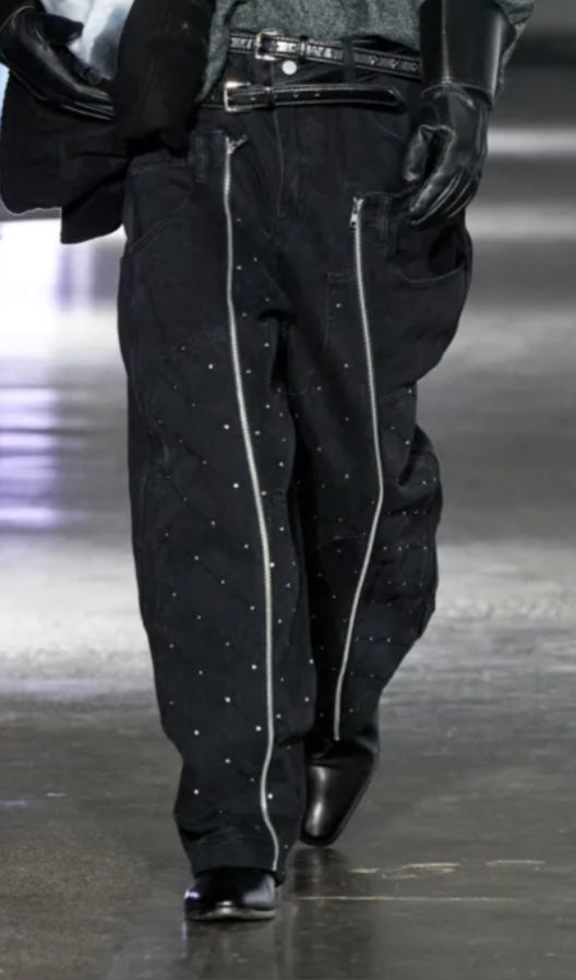 runway sample double layered studded denim